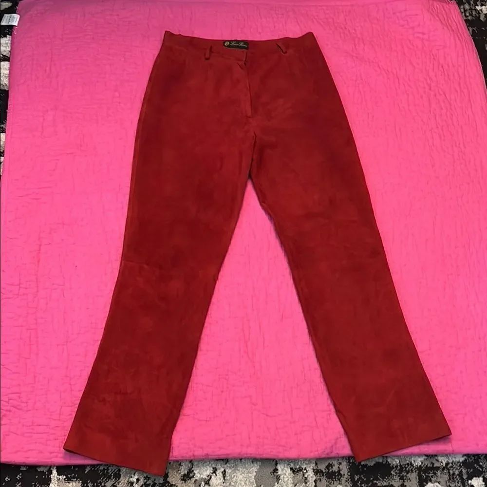 Loro Piana 100% leather/ suede red straight leg pants, US8